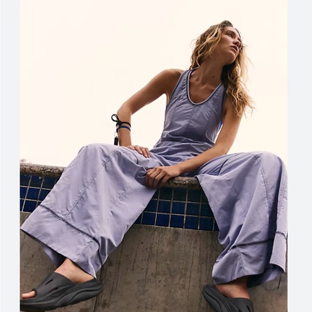 Free People Purple Jumpsuit Flowy High-Waisted Design